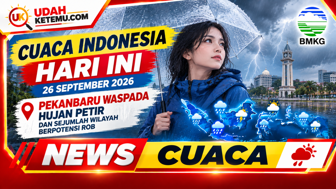 Cuaca Indonesia Hari Ini 26 September 2026, Pekanbaru Waspada Hujan Petir dan Sejumlah Wilayah Berpotensi Rob