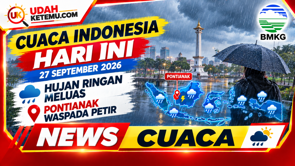 Cuaca Indonesia Hari Ini 27 September 2026: Hujan Ringan Meluas, Pontianak Waspada Petir