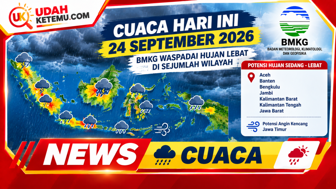 Cuaca Hari Ini 24 September 2026, BMKG Waspadai Hujan Lebat di Sejumlah Wilayah