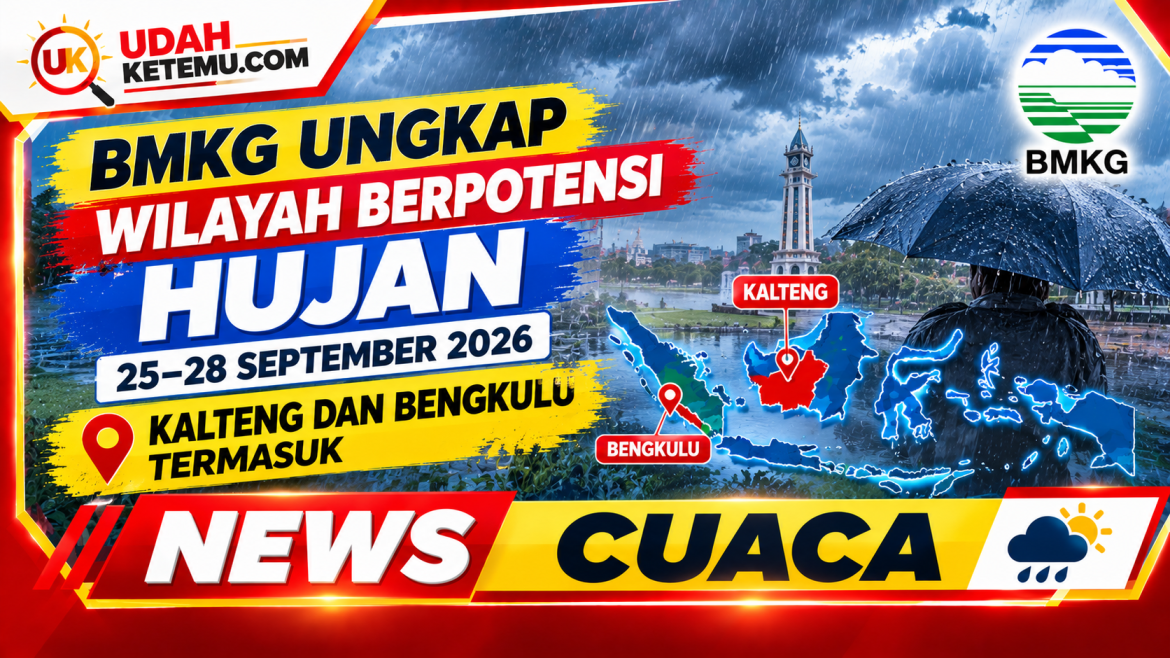 BMKG Ungkap Wilayah Berpotensi Hujan 25–28 September 2026, Kalteng dan Bengkulu Termasuk