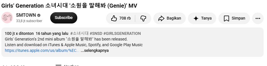 MV Genie Girls’ Generation Tembus 100 Juta Views, Jadi Koleksi ke-10